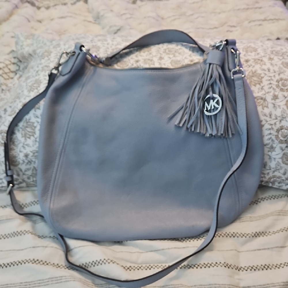 Michael Kors Gray Blue Shoulder Bag with Tassel